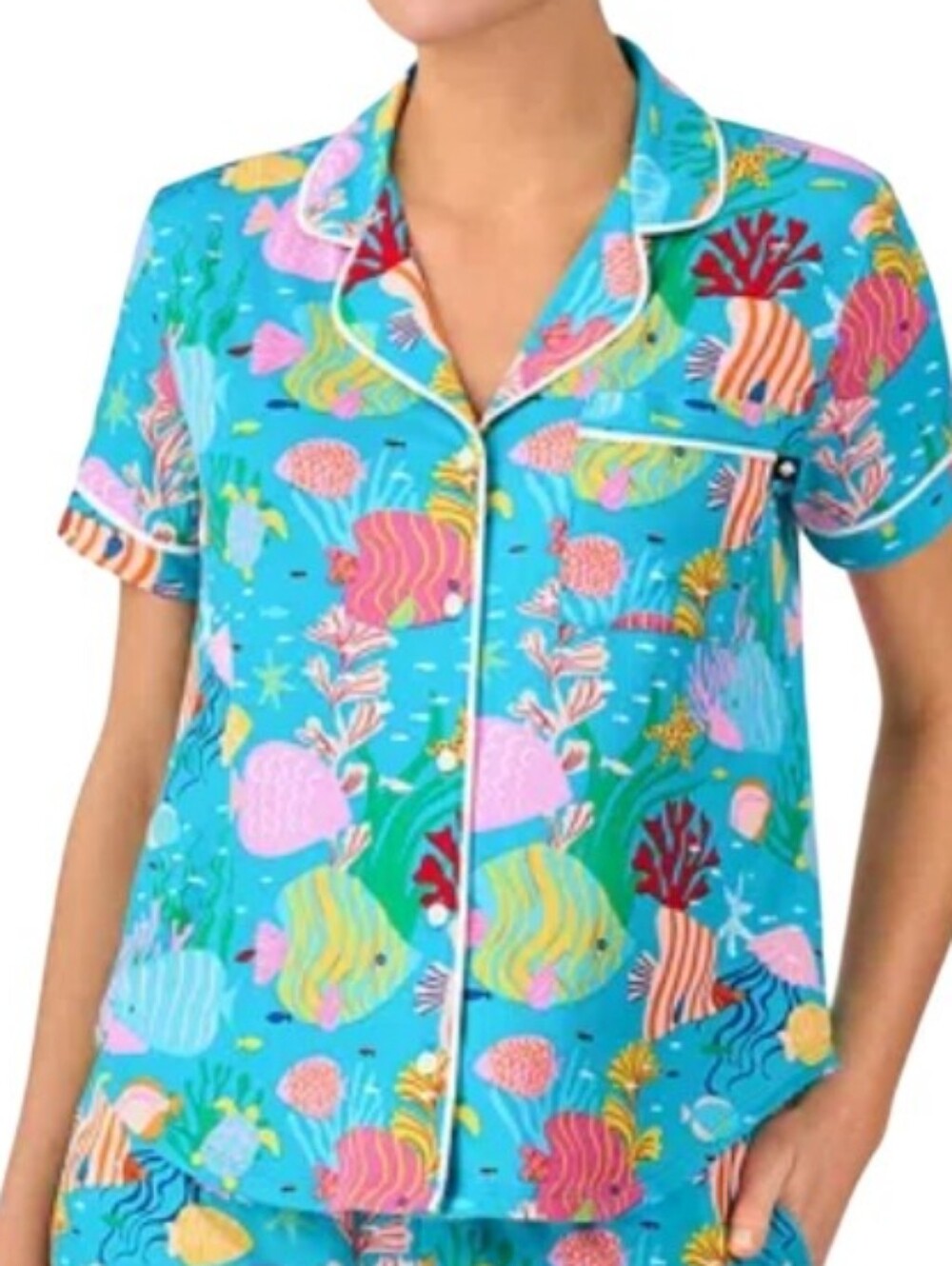 kate spade Turquoise Multicolor Fish Print Top  Pajama Short Sleeve